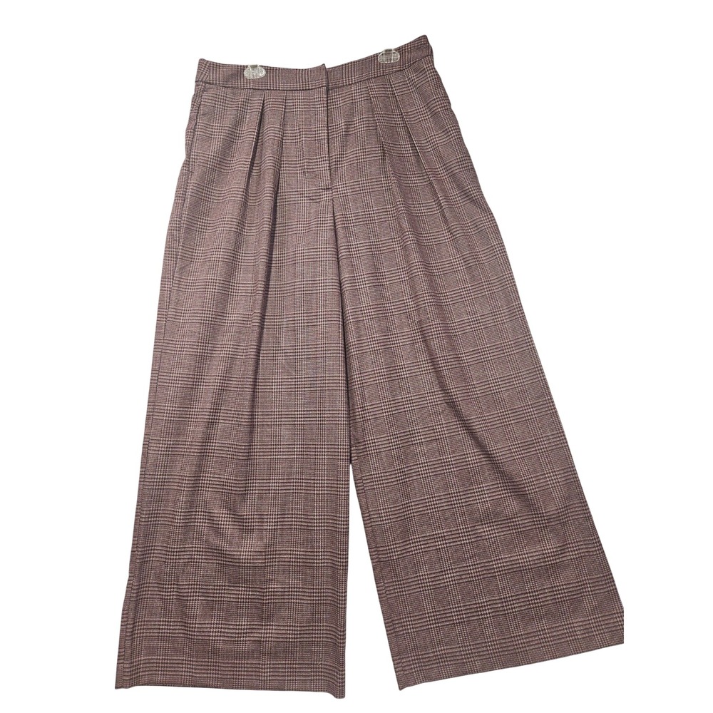 Worthington Women 16 Burgundy Glen Plaid Wide Leg Pleated High Rise Trousers
